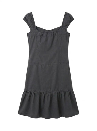 Scrunchie Shirred Big Pocket Off-shoulder Two-way Long Flare Button Cap Sleeve Summer Layered Midi Dress
