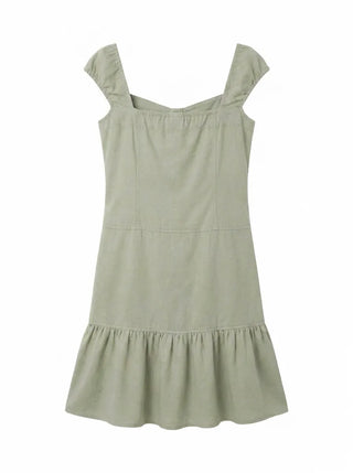 Scrunchie Shirred Big Pocket Off-shoulder Two-way Long Flare Button Cap Sleeve Summer Layered Midi Dress