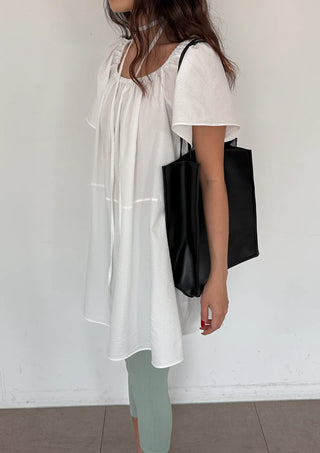 Berry Scarf Belt Square Neck Shirred Balloon Maternity Suitable Oversized Petite Layering  Summer Puff Sleeve Wedding Guest Short Sleeve Dress