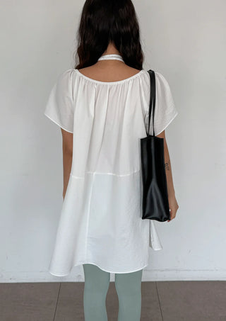 Berry Scarf Belt Square Neck Shirred Balloon Maternity Suitable Oversized Petite Layering  Summer Puff Sleeve Wedding Guest Short Sleeve Dress