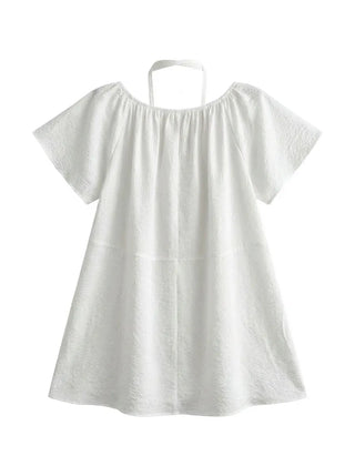 Berry Scarf Belt Square Neck Shirred Balloon Maternity Suitable Oversized Petite Layering  Summer Puff Sleeve Wedding Guest Short Sleeve Dress