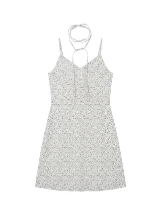 Olive Flower Chiffon Petit Floral Midi Long Bustier Layered V-Neck Button Summer  Dress
