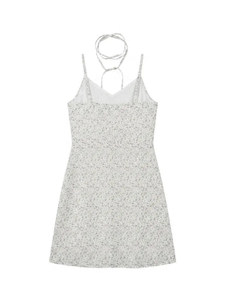 Olive Flower Chiffon Petit Floral Midi Long Bustier Layered V-Neck Button Summer  Dress
