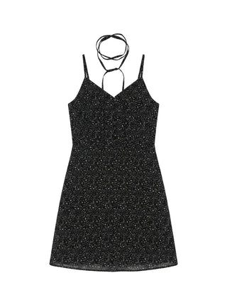 Olive Flower Chiffon Petit Floral Midi Long Bustier Layered V-Neck Button Summer  Dress