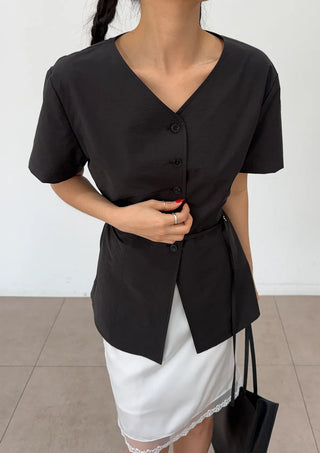 Bonne Wrap V-Neck BrandQual Jacket Two-Way Puff Shirred Wrap Arm Cover Wedding Guest Summer Short Sleeve Blouse
