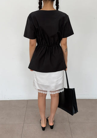 Bonne Wrap V-Neck BrandQual Jacket Two-Way Puff Shirred Wrap Arm Cover Wedding Guest Summer Short Sleeve Blouse