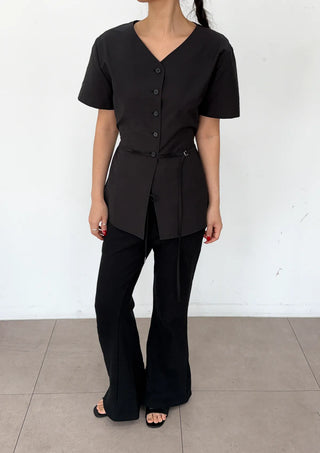 Bonne Wrap V-Neck BrandQual Jacket Two-Way Puff Shirred Wrap Arm Cover Wedding Guest Summer Short Sleeve Blouse