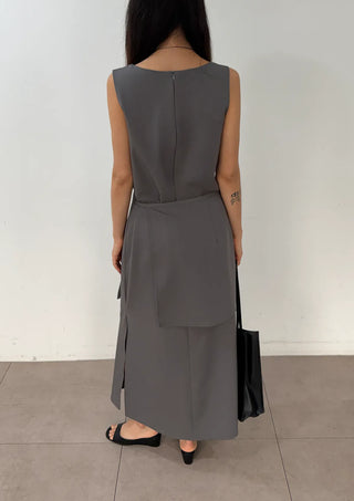 Layered Wedding Guest Sleeveless Long Round Neck H-Line Summer Dress