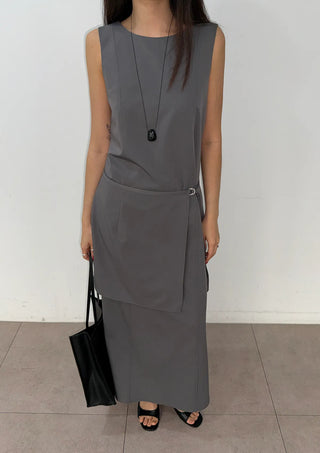 Layered Wedding Guest Sleeveless Long Round Neck H-Line Summer Dress