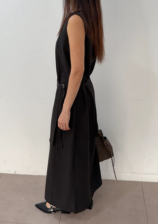 Layered Wedding Guest Sleeveless Long Round Neck H-Line Summer Dress