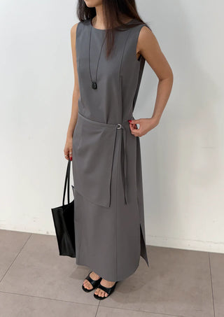 Layered Wedding Guest Sleeveless Long Round Neck H-Line Summer Dress