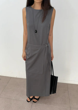 Layered Wedding Guest Sleeveless Long Round Neck H-Line Summer Dress