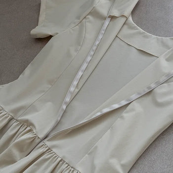 Ore Wrap Layered Flare A-Line Summer Oversized Arm Cover Crinkle Tie Round Neck  Wedding Guest Mini Dress