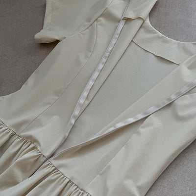 Ore Wrap Layered Flare A-Line Summer Oversized Arm Cover Crinkle Tie Round Neck  Wedding Guest Mini Dress