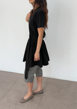 Ore Wrap Layered Flare A-Line Summer Oversized Arm Cover Crinkle Tie Round Neck  Wedding Guest Mini Dress