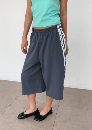 Noir Bermuda Wide 34 Length Capri Elastic Waist Pigment Domestic Tape Summer Elastic Waist Pants