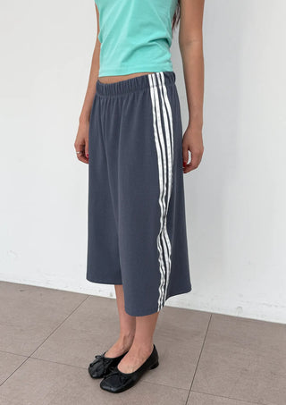 Noir Bermuda Wide 34 Length Capri Elastic Waist Pigment Domestic Tape Summer Elastic Waist Pants