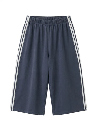 Noir Bermuda Wide 34 Length Capri Elastic Waist Pigment Domestic Tape Summer Elastic Waist Pants