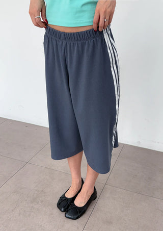 Noir Bermuda Wide 34 Length Capri Elastic Waist Pigment Domestic Tape Summer Elastic Waist Pants