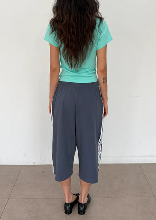 Noir Bermuda Wide 34 Length Capri Elastic Waist Pigment Domestic Tape Summer Elastic Waist Pants