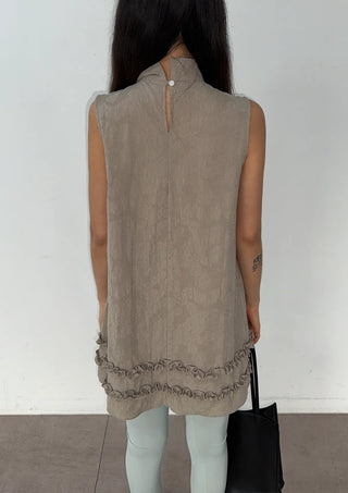 Dua Jacquard Frill H-Line Sleeveless Layered Guest Perforated Sleeveless Dress