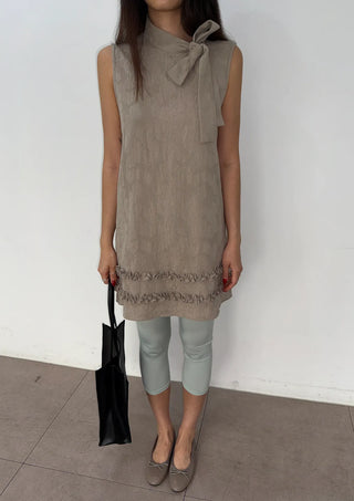 Dua Jacquard Frill H-Line Sleeveless Layered Guest Perforated Sleeveless Dress