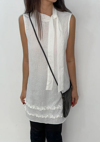 Dua Jacquard Frill H-Line Sleeveless Layered Guest Perforated Sleeveless Dress