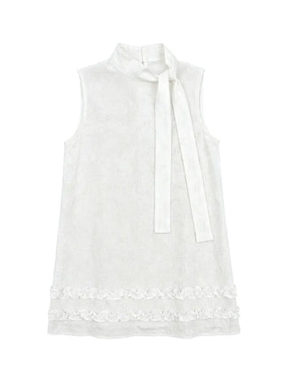 Dua Jacquard Frill H-Line Sleeveless Layered Guest Perforated Sleeveless Dress
