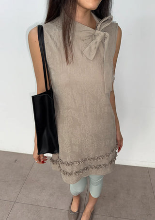 Dua Jacquard Frill H-Line Sleeveless Layered Guest Perforated Sleeveless Dress