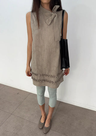 Dua Jacquard Frill H-Line Sleeveless Layered Guest Perforated Sleeveless Dress