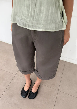 Cashmere Capri Herringbone Roll-up Semi-Wide Back Belt Summer 34 Length Pants