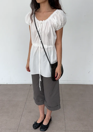Cashmere Capri Herringbone Roll-up Semi-Wide Back Belt Summer 34 Length Pants