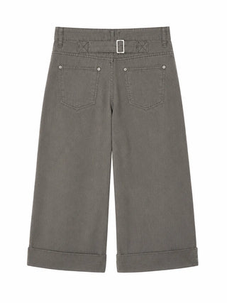 Cashmere Capri Herringbone Roll-up Semi-Wide Back Belt Summer 34 Length Pants