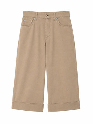 Cashmere Capri Herringbone Roll-up Semi-Wide Back Belt Summer 34 Length Pants