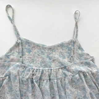 Jamie Flower Tiered Adjustable Shoulder A-Line Bustier See-through Sleeveless Balloon Layered Maternity Wear  V-Neck Chiffon Elastic Dress