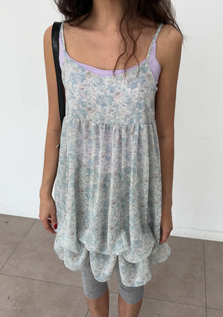 Jamie Flower Tiered Adjustable Shoulder A-Line Bustier See-through Sleeveless Balloon Layered Maternity Wear  V-Neck Chiffon Elastic Dress