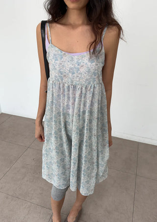 Jamie Flower Tiered Adjustable Shoulder A-Line Bustier See-through Sleeveless Balloon Layered Maternity Wear  V-Neck Chiffon Elastic Dress
