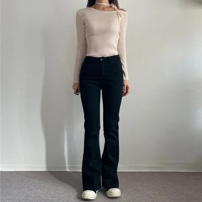 Stretchy Spandex Semi-Bootcut Black Denim