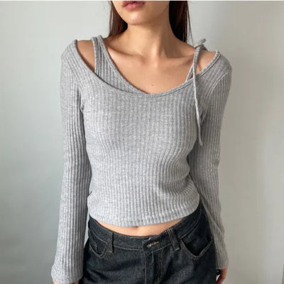 Three-way Layered Off-shoulder Asymmetrical T-shirt