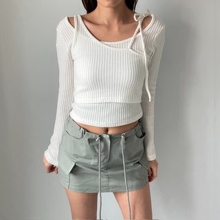 Three-way Layered Off-shoulder Asymmetrical T-shirt