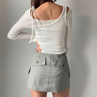 Three-way Layered Off-shoulder Asymmetrical T-shirt