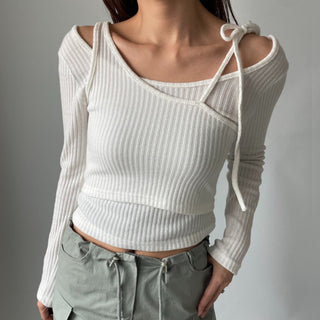 Three-way Layered Off-shoulder Asymmetrical T-shirt