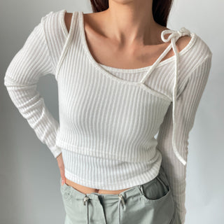 Three-way Layered Off-shoulder Asymmetrical T-shirt