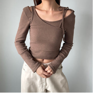 Three-way Layered Off-shoulder Asymmetrical T-shirt