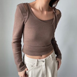 Three-way Layered Off-shoulder Asymmetrical T-shirt