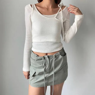 Three-way Layered Off-shoulder Asymmetrical T-shirt
