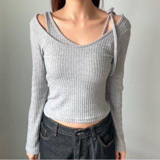Three-way Layered Off-shoulder Asymmetrical T-shirt