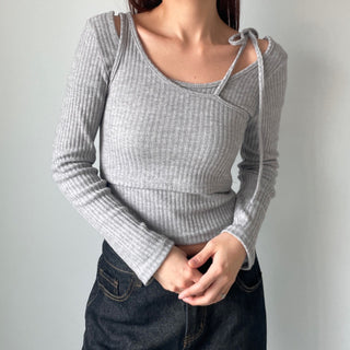 Three-way Layered Off-shoulder Asymmetrical T-shirt