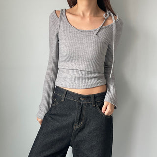 Three-way Layered Off-shoulder Asymmetrical T-shirt