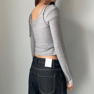 Three-way Layered Off-shoulder Asymmetrical T-shirt